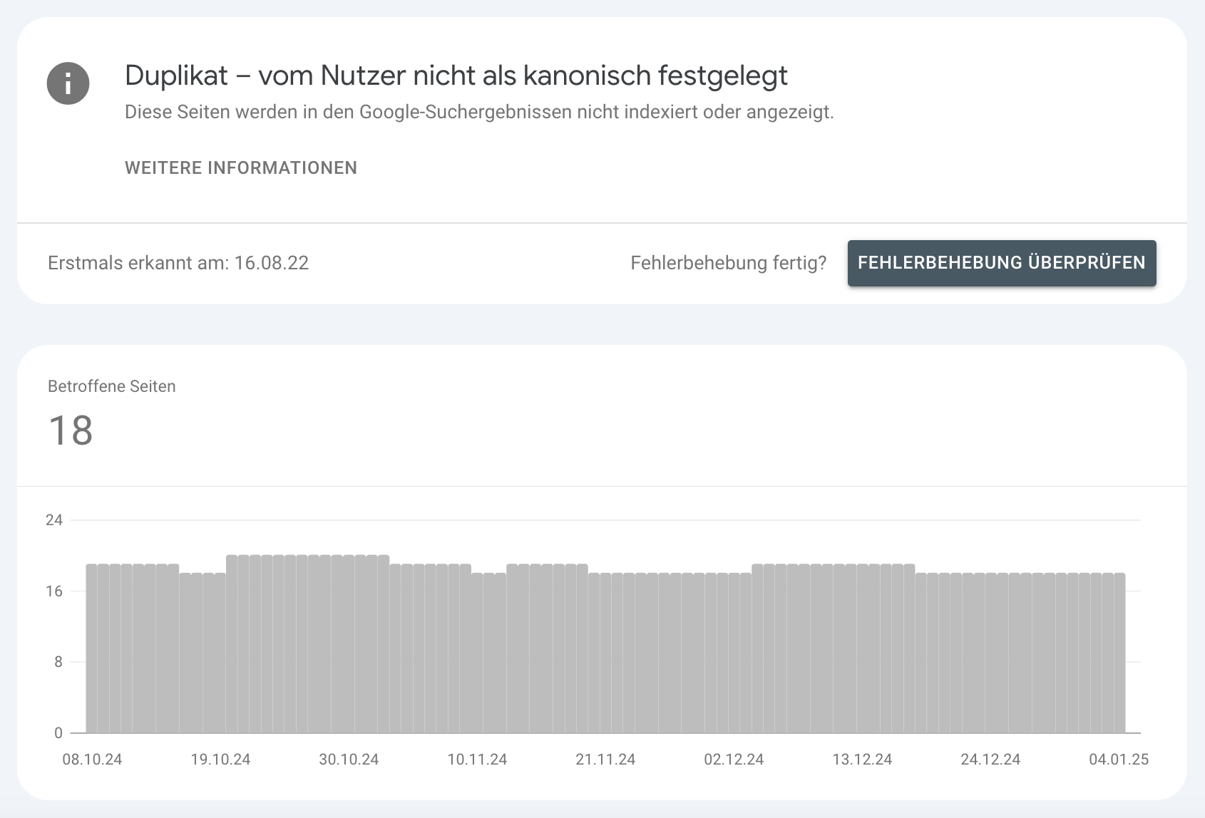 Google Search Console: 'Fehlerbehebung überprüfen'