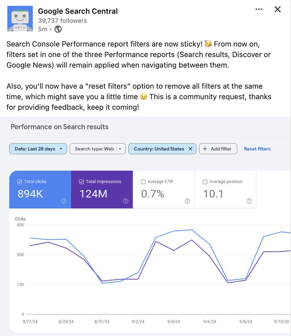 Google Search Console: Filter werden jetzt beim Wechsel zwischen den Leistungsberichten übernommen