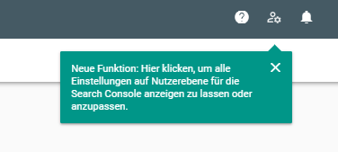 Google Search Console: Icon für E-Mail-Einstellungen und Anzeige der Leistungsdaten auf den SERPs
