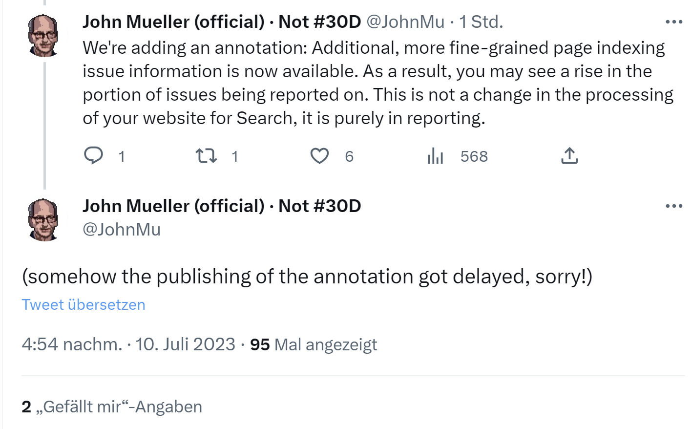 Google Search Console: Anstieg der Fehleranzahl im Bericht zur Indexierung durch Umstellung möglich - John Müller auf Twitter