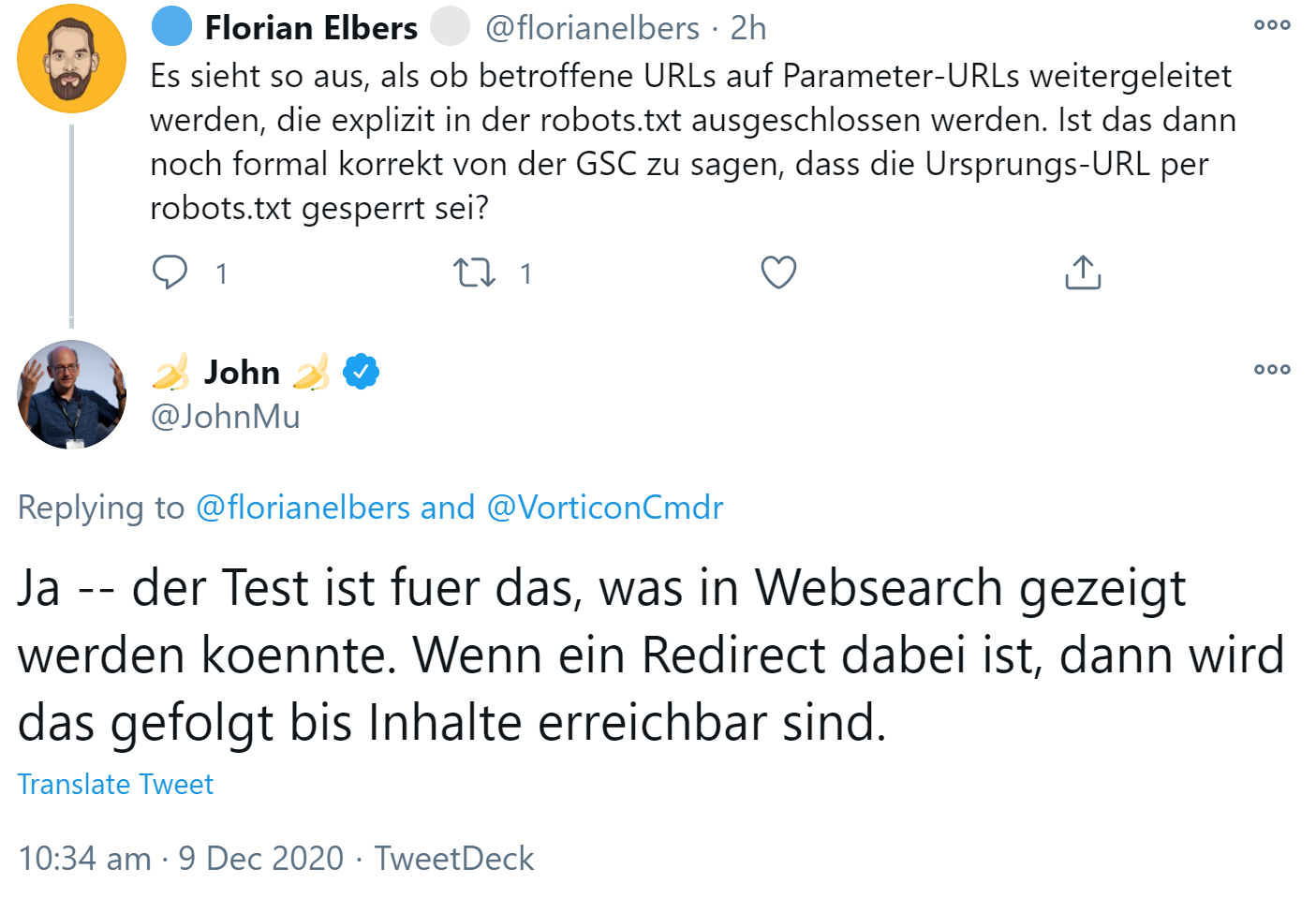 Google URL Inspection Tool folgt Weiterleitungen