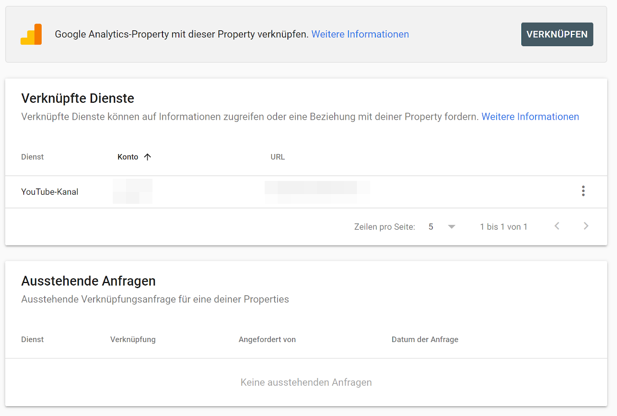 Google Search Console: neue Verknüpfungsseite
