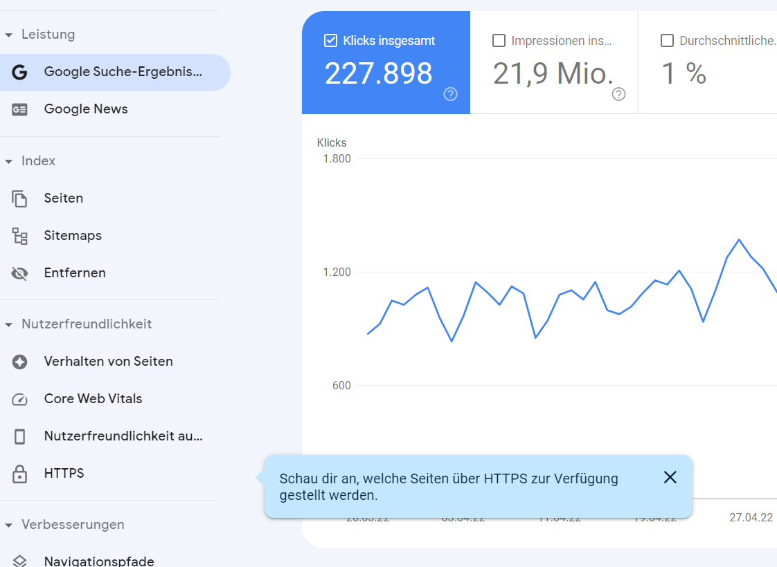 Hinweis auf neuen HTTPS-Report in der Google Search Console