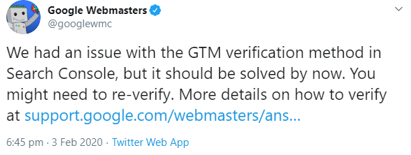 Google: Probleme bei der Verifizierung für die Search Console per Google Tag Manager
