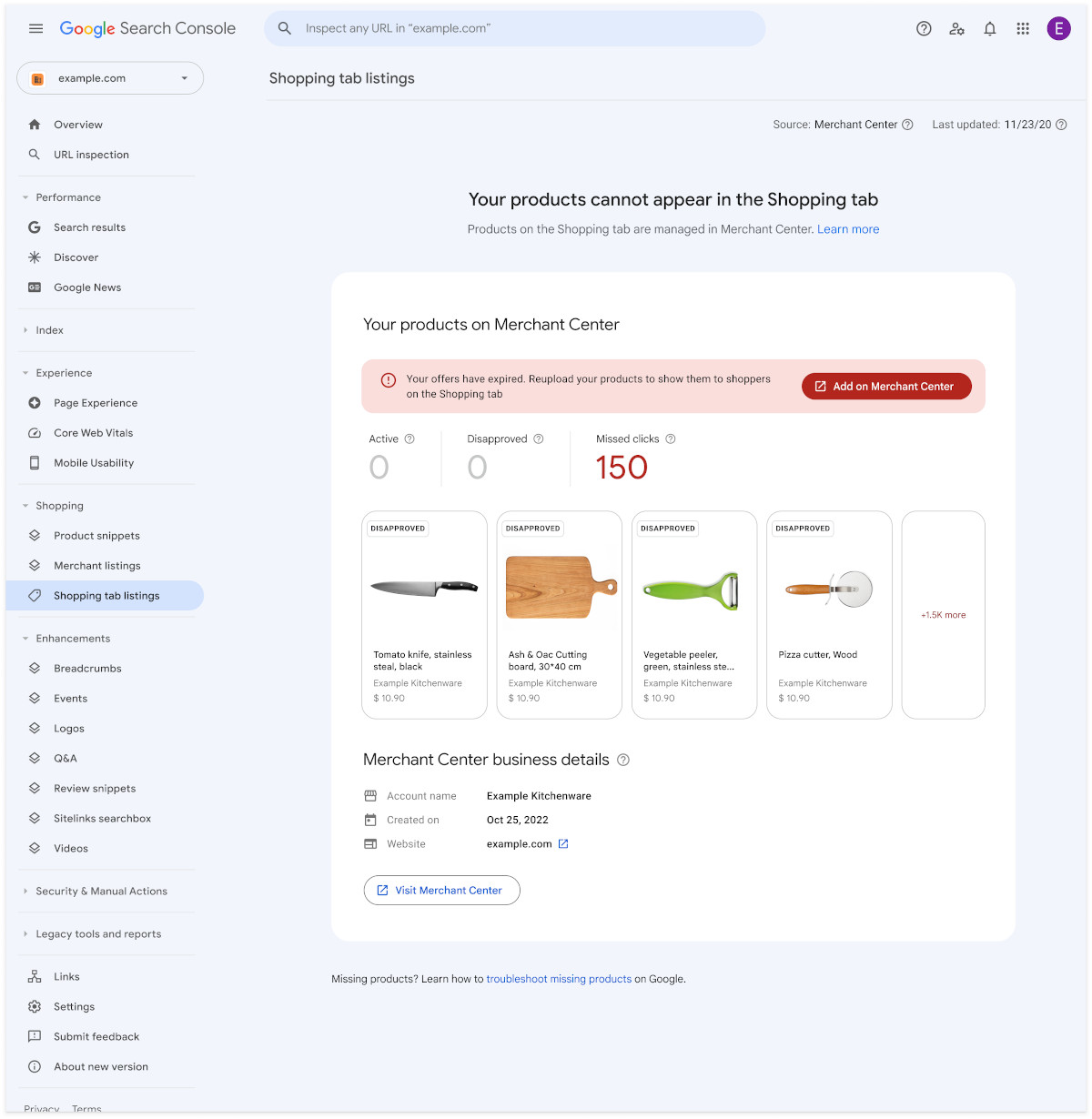 Google Search Console: Produkte, die nicht mehr im Shopping Tab angezeigt werden