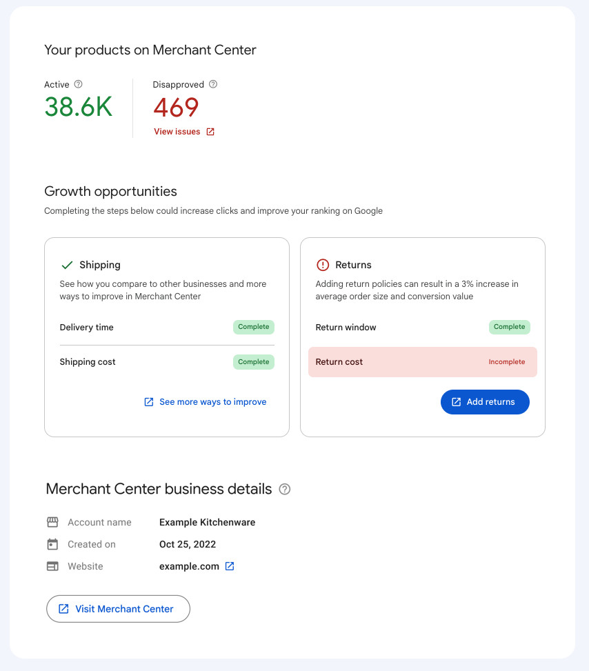 Google Search Console: Verbesserungsvorschläge für Shopping-Tab-Einträge