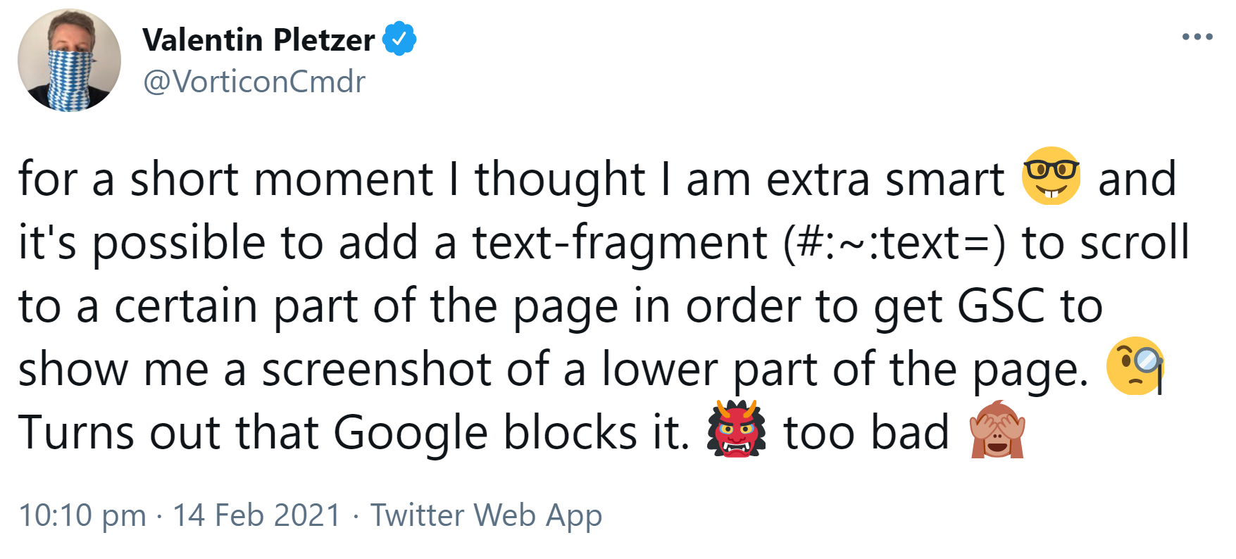 Google Search Console: URL Inspection Tool funktionier nicht mit Scroll-to-Text-URLs