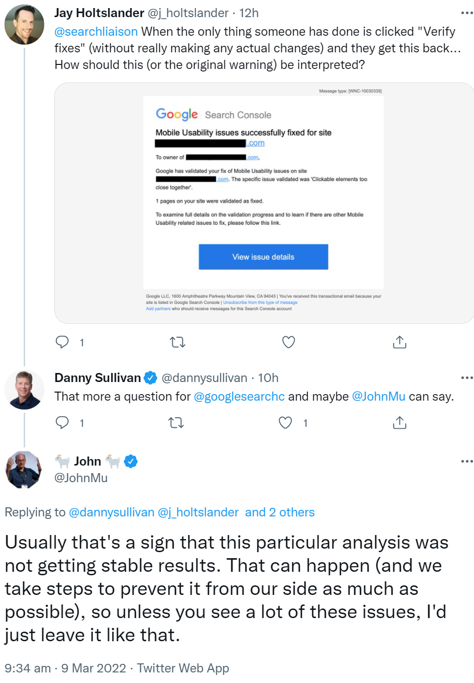 Google Search Console: 'erneute Überprüfung' von Fehlern kann auch ohne Änderungen funktionieren