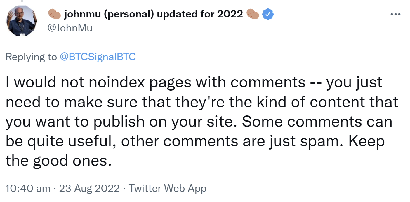 John Müller von Google: Seiten mit Kommentaren nicht einfach auf 'noindex' setzen