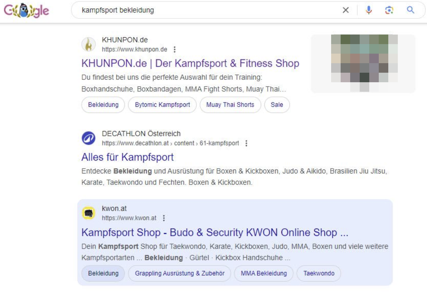Google testet farbiges Snippet mit Sitelinks
