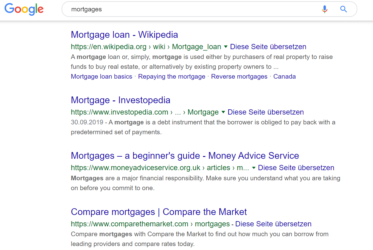 Google-SERP mit URLs