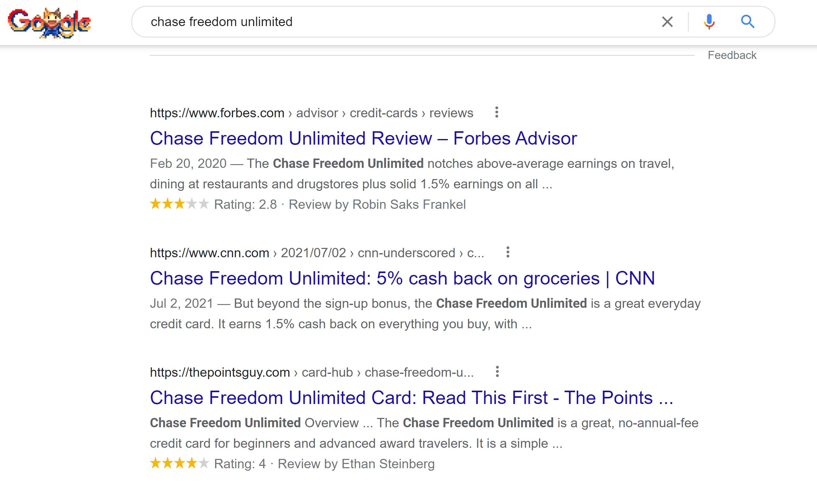 Google SERP mit Sterne-Bewertungen (US-Suche, Beispiel)