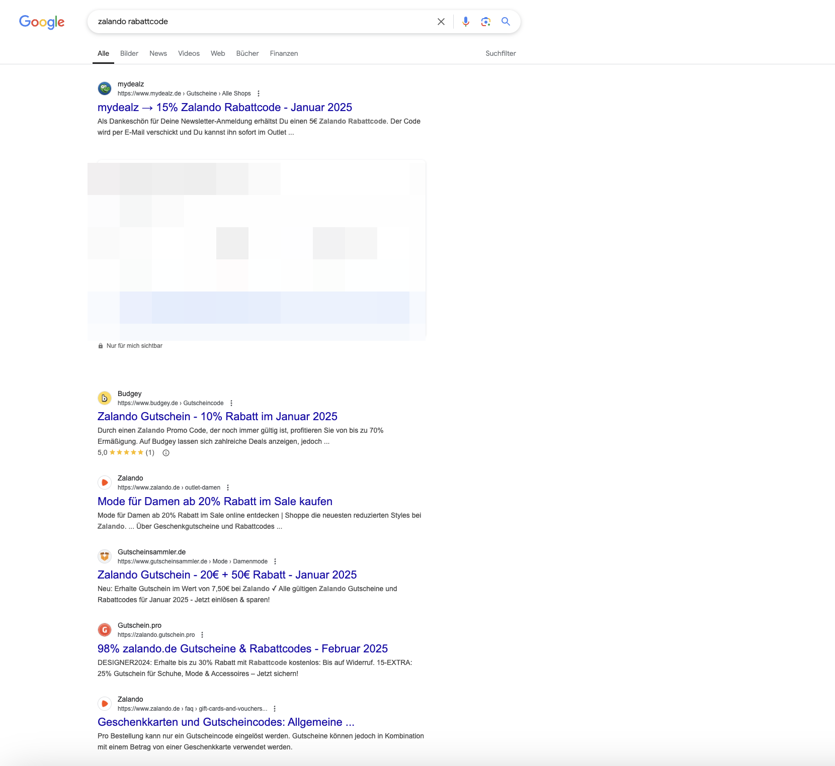 Google SERP für 'Zalando Rabattcode'