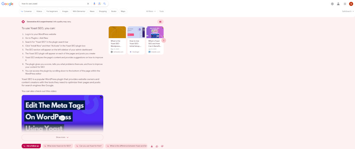 Google SGE mit Video im AI-Snapshot