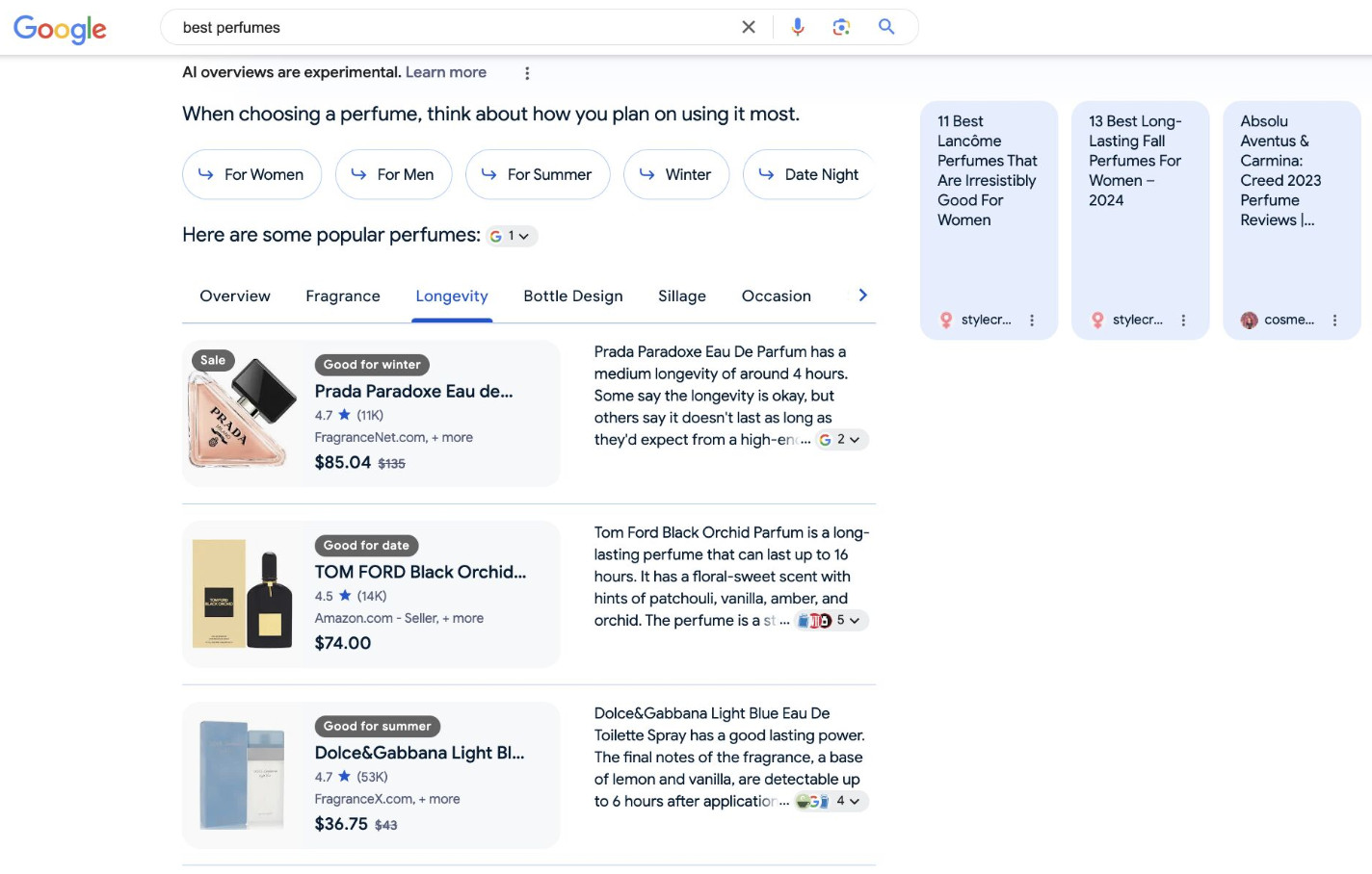 Google SGE Produktfilter