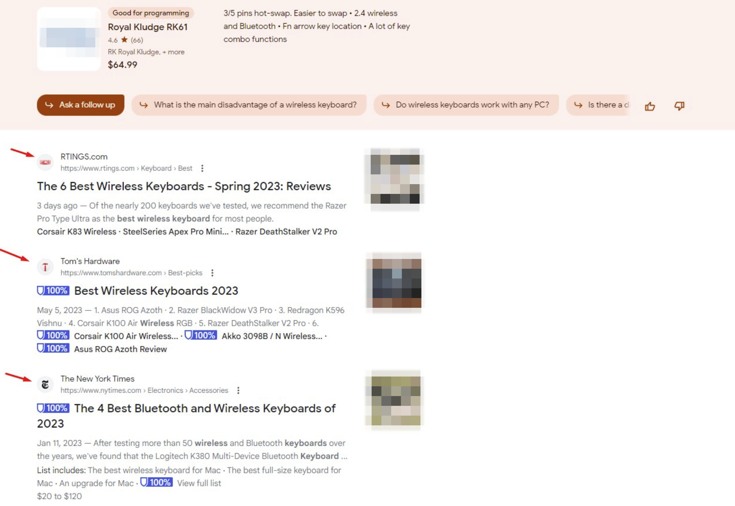 Google SGE: Top-Treffer für Produktsuche in der organischen Suche