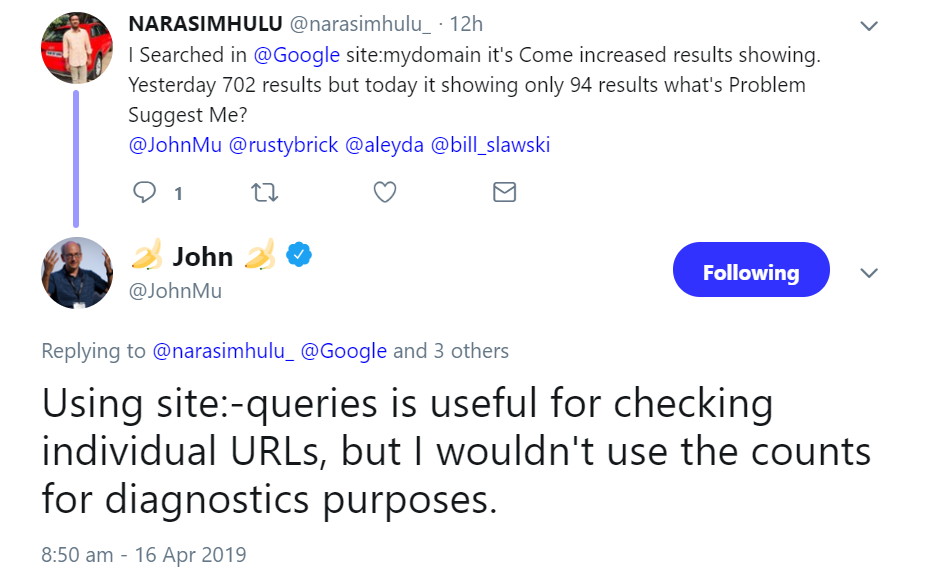 Google: Site-Abfragen nur für individuelle URLs verwenden