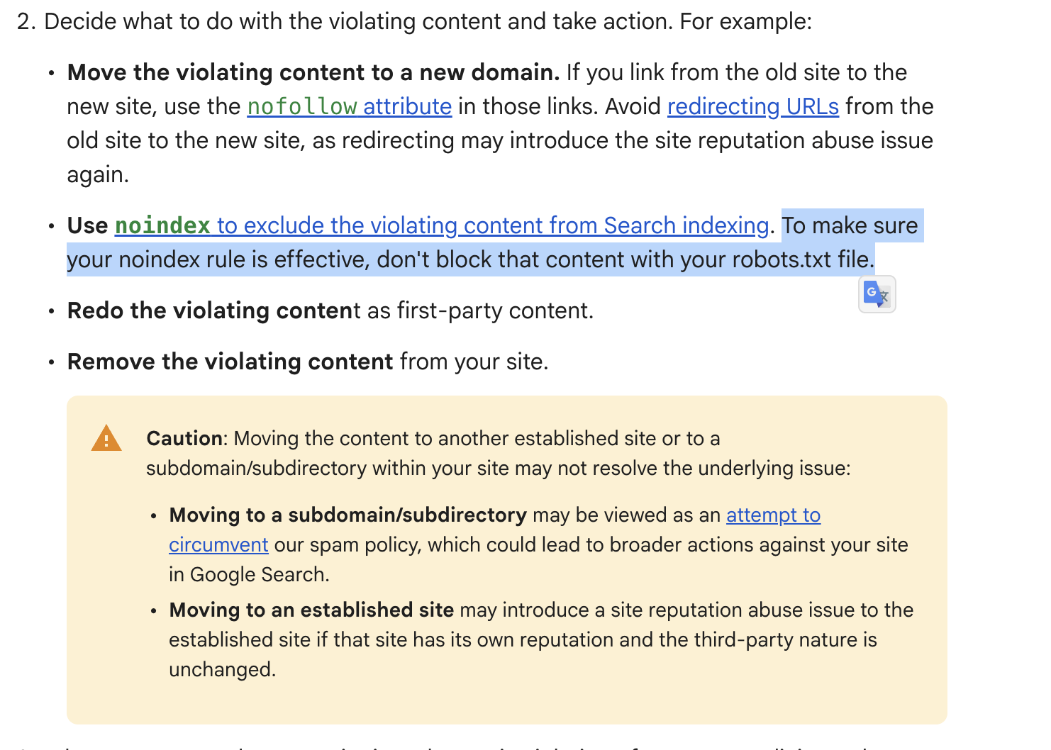 Google Site Reputation Abuse: Seite nicht per robots.txt sperren