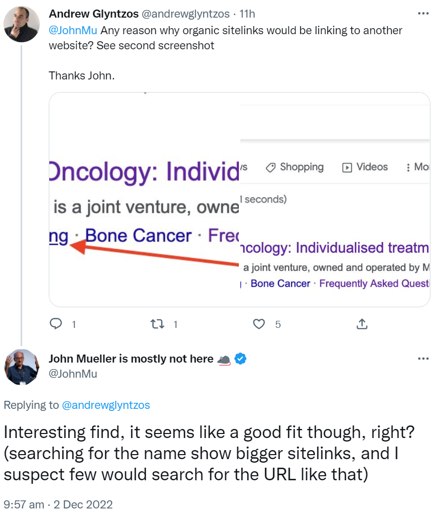 Google: Sitelinks in einem Suchergebnis können auf eine andere Website zeigen