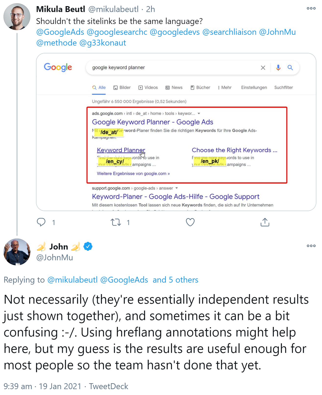Google: Sitelinks können in unterschiedlichen Sprachen gemischt erscheinen