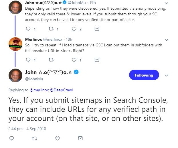 Google: nur per GSC eingereichte Sitemaps dürfen alle URLs einer Webseite enthalten