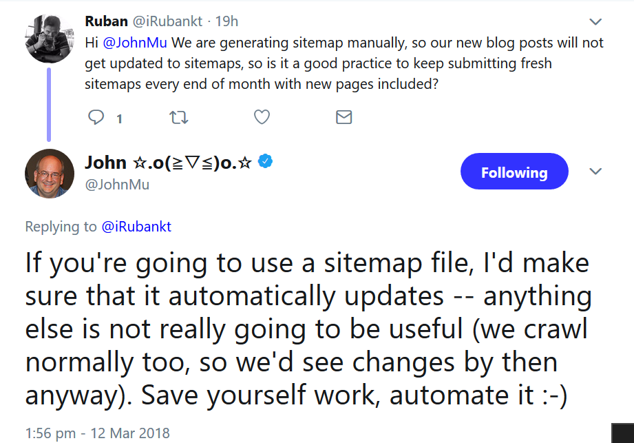 Google: Sitemaps sollten automatisch aktualisiert werden