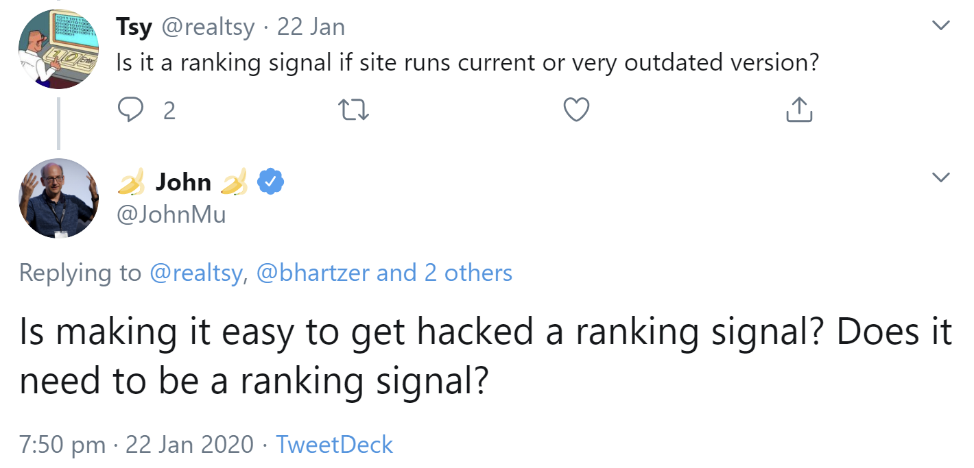 Google: Sollte eine Website in der Suche schlechter gestellt werden, weil sie leicht gehackt werden kann?