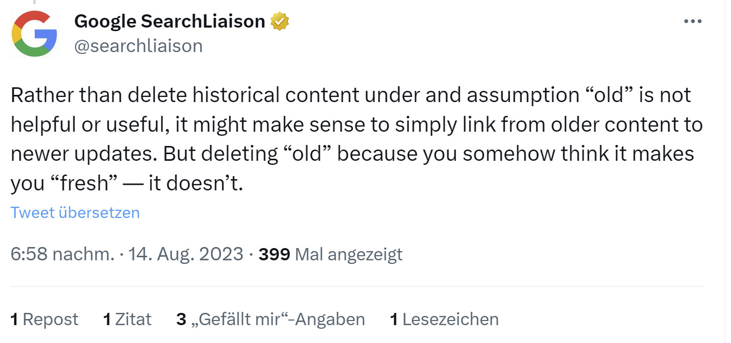 Google: Statt alte Inhalte zu löschen, besser von alten auf neue Inhalte verlinken