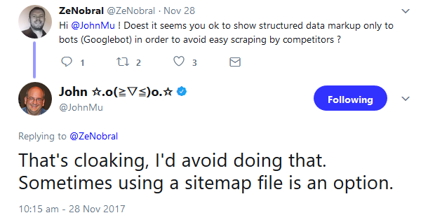 Google: Strukturierte Daten nur für den Googlebot wäre Cloaking
