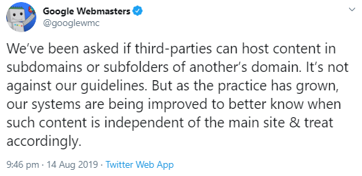 Google: Das Bereitstellen von Subdomains verstößt nicht gegen die Richtlinien