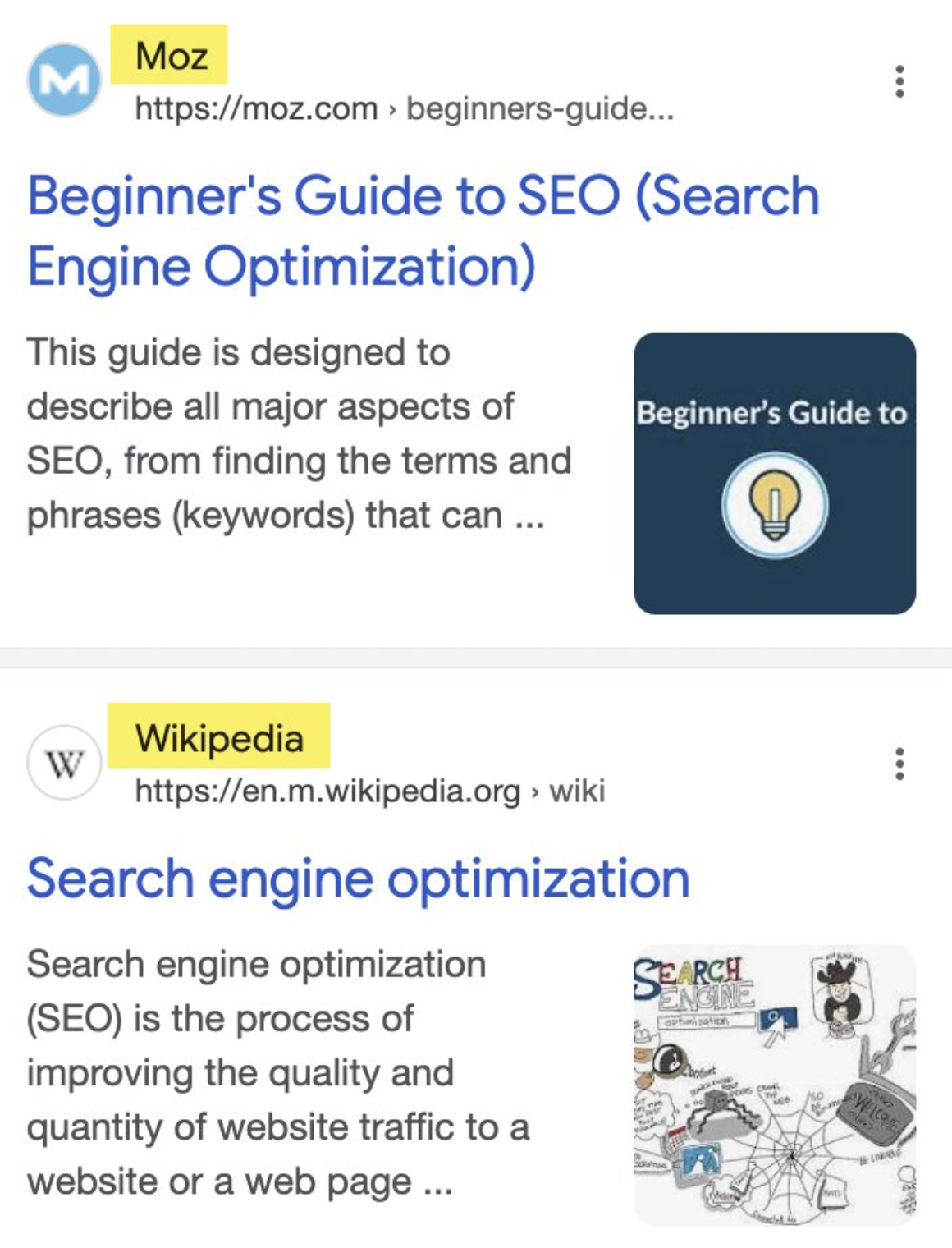 Google Suchergebnisse mit Website-Namen