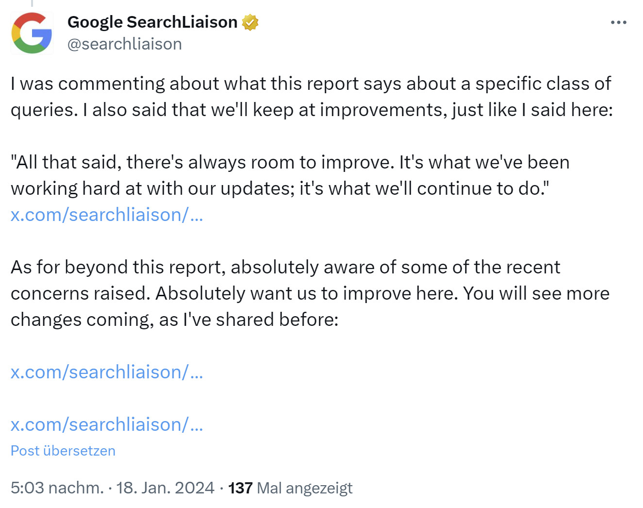 Google Suchergebnisse: Weitere Änderungen sollen folgen