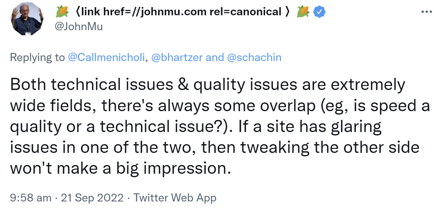 Google: Die Kriterien 'technische Probleme' und 'Qualitätsprobleme' können einander überlappen
