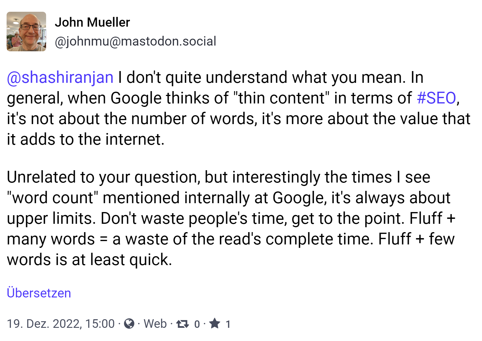 Google zu Thin Content: Nicht zu wenige, sondern zu viele Worte sind das Problem