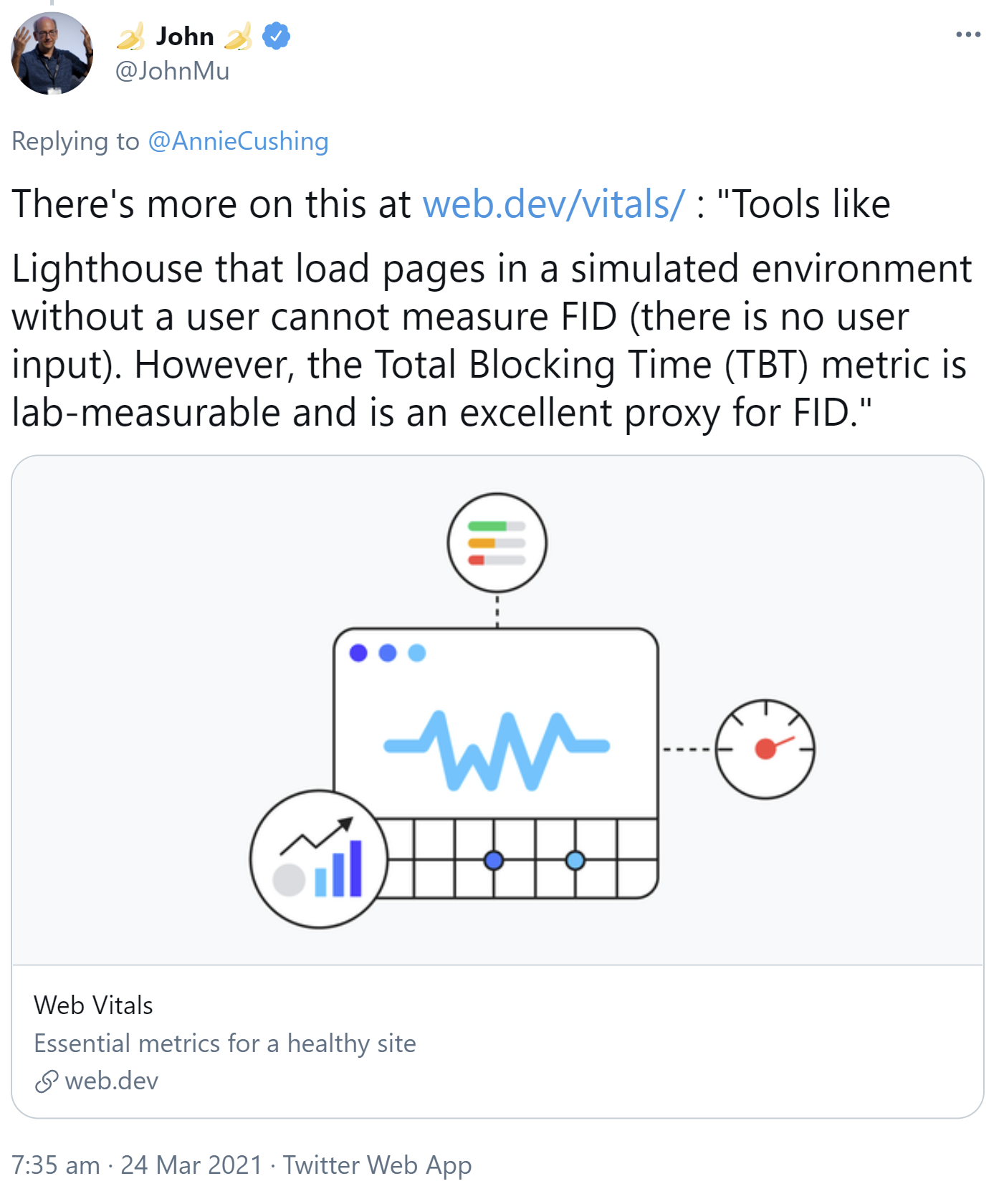 Google: Tools können First Input Delay (FID) nicht messen - ersatzweise Total Blocking Time (TBT) verwenden