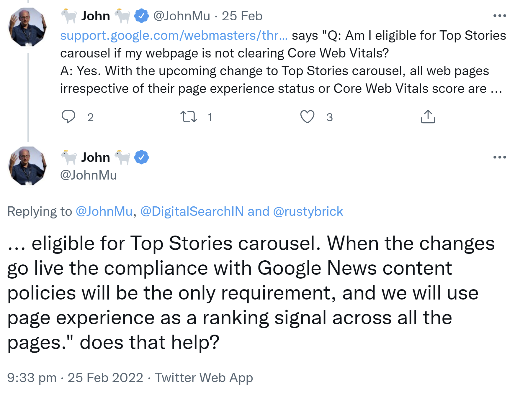 Google: Page Experience keine Voraussetzung für Top Stories
