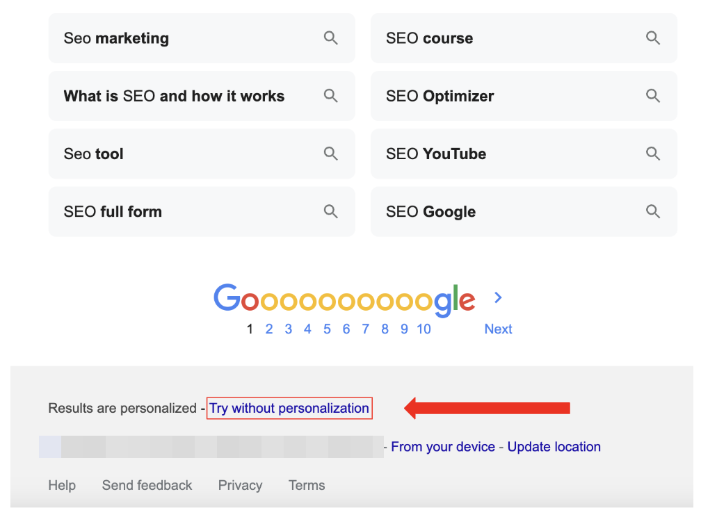 Google: 'Try without personalization'