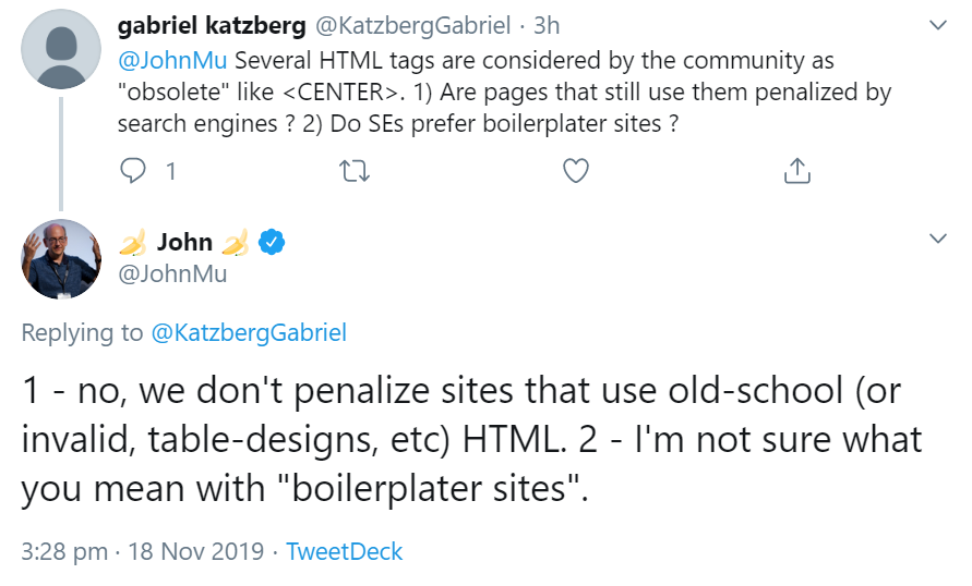 Google: Veraltetes HTML wird nicht abgestraft