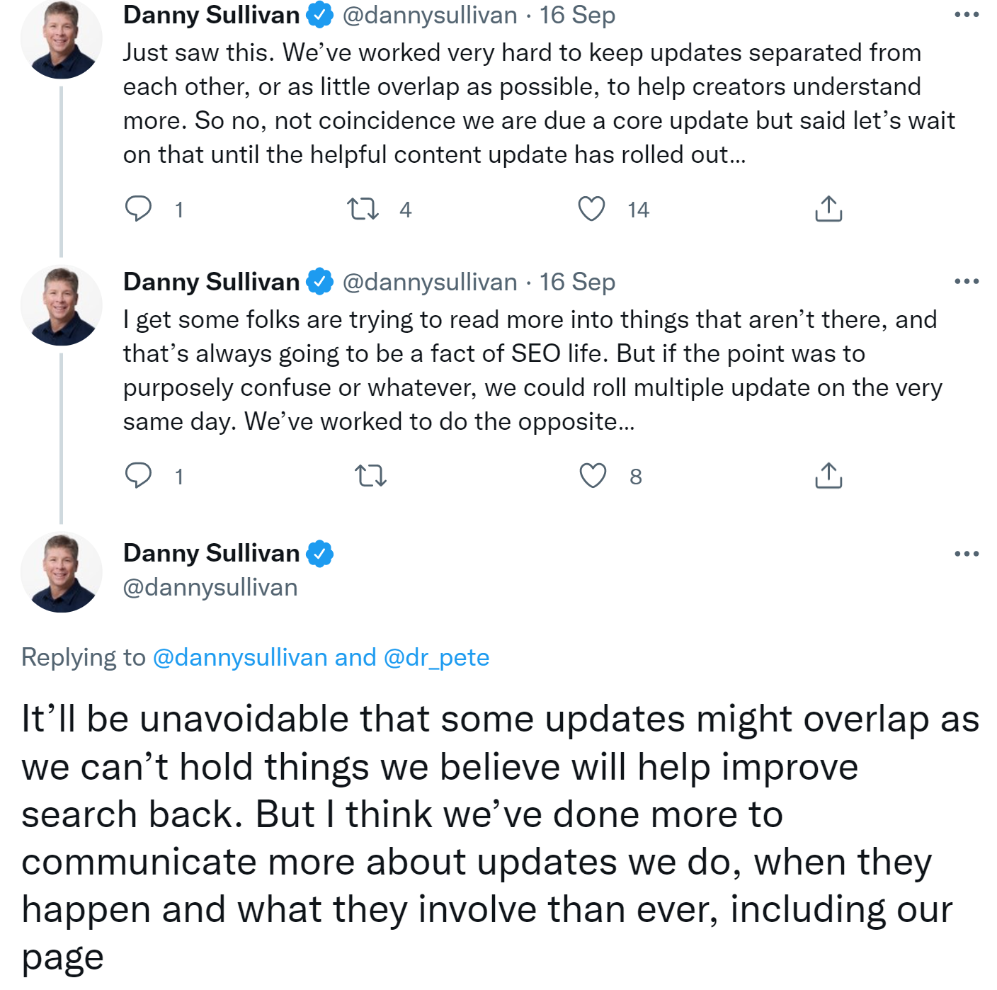 Danny Sullivan von Google: 'Überlappende Updates lassen sich nicht immer vermeiden.'