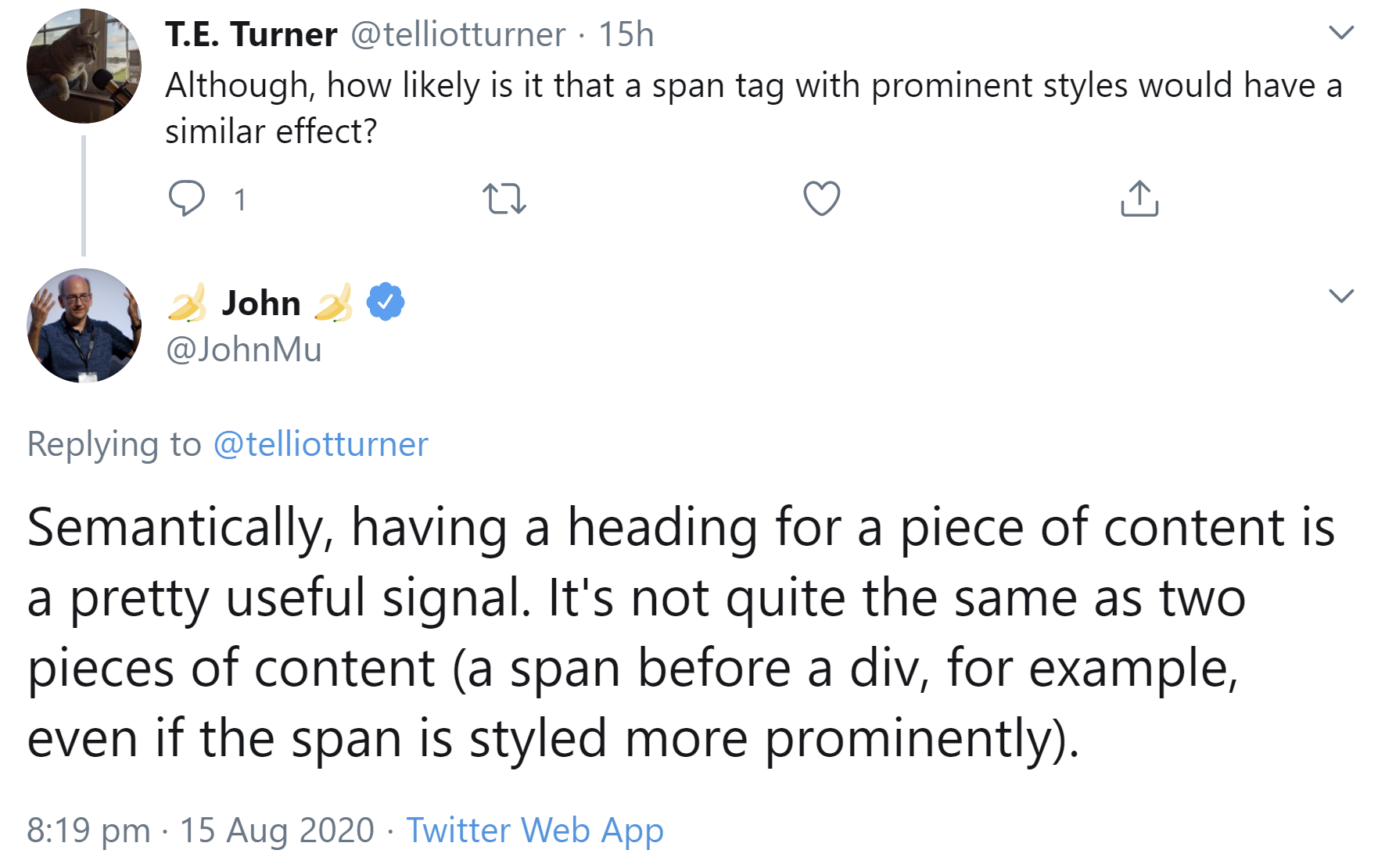 Google: Überschriften liefern stärkere Signale als andere HTML-Elemente wie span