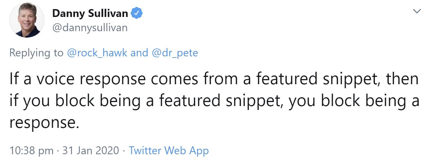 Google: Das Blockieren eines Featured Snippets kann auch ein Voice Search-Ergebnis unterdrücken
