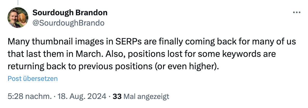 Google Image Thumbnails kehren zurück: Sourdough Brandon auf Twitter