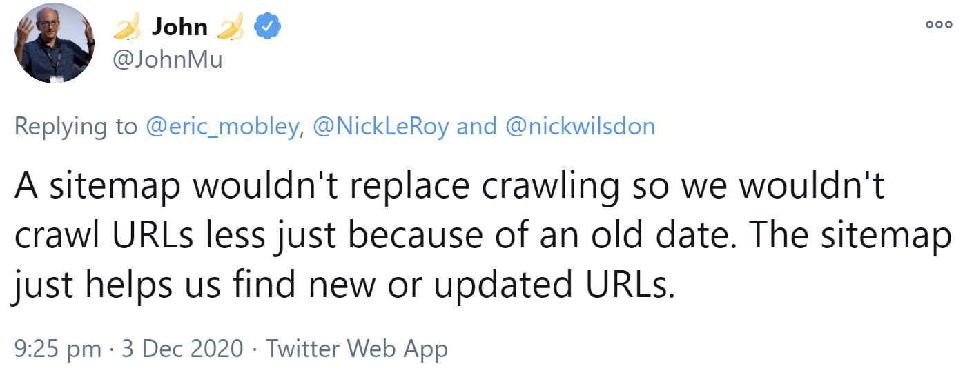 Google: Älteres Aktualisierungsdatum von URLs in einer Sitemap führt nicht zu seltenerem Crawlen der URLs