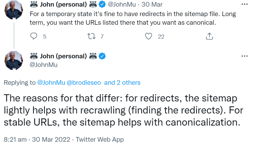 Google: URLs mit Redirects dürfen kurzfristig in Sitemap enthalten sein