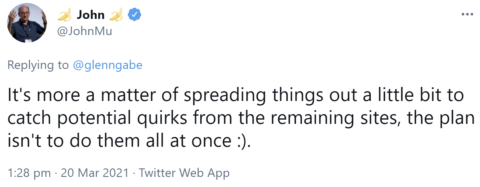 Google: Verbleibende Websites werden nicht alle auf einmal auf Mobile First umgestellt