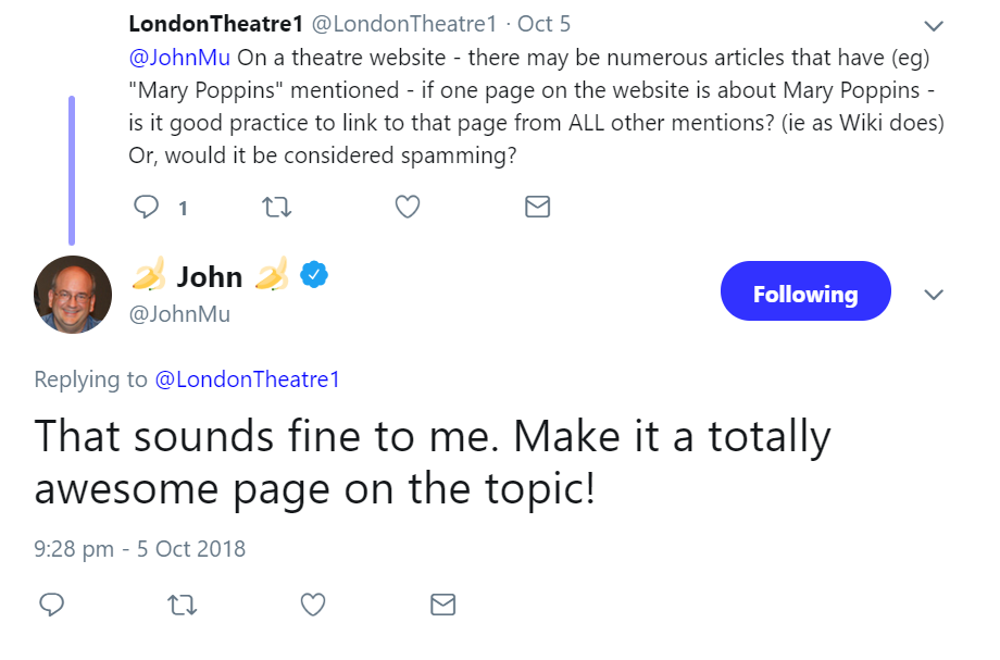 Google: exklusive Verlinkung auf interne Themenseiten sinnvoll