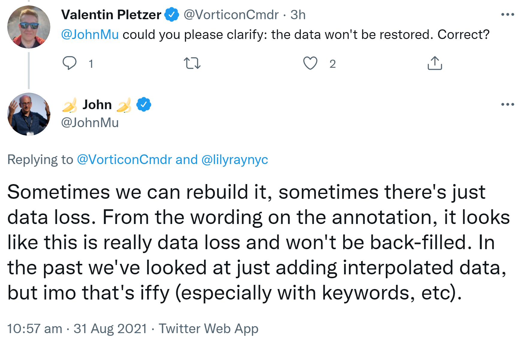 Google: Verlorene Daten aus Search Console vom 23. und 24. August werden wohl nicht wiederhergestellt.