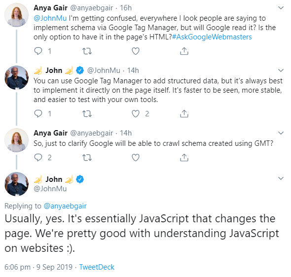 Google versteht strukturierte Daten, die per Google Tag Manager eingebunden sind