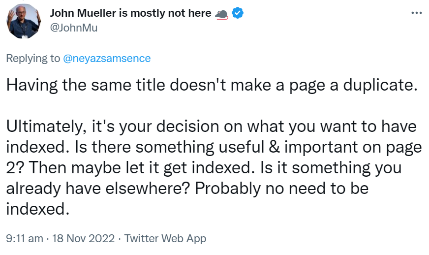 Google: Das Verwenden des gleichen Titles auf mehreren Seiten alleine führt nicht zu Duplicate Content
