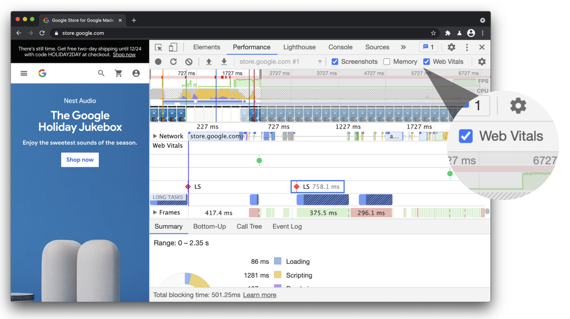 Google Chrome Dev Tools Web Vitals